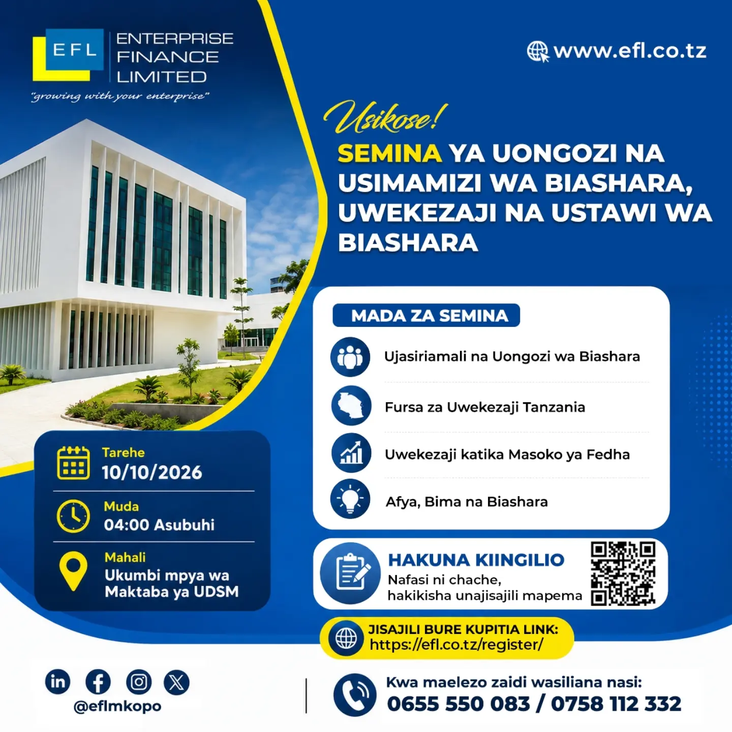 Semina Ya Uongozi na Usimamizi wa Biashara, Uwekezaji na Ustawi wa Biashara